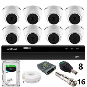 Kit 8 Câmeras 1220 D Mic 1080p Com Microfone Dvr Intelbras 1216-c Mhdx Com Acesso Remoto Hd 6tb