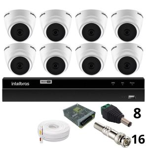Kit 8 Câmeras 1220 D Mic 1080p Com Microfone Dvr Intelbras 1216-c Mhdx Com Acesso Remoto Sem Hd