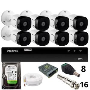 Kit 8 Câmeras Intelbras  Bullet 1220b Full Hd Dvr Intelbras 1216-c Mhdx Com Acesso Remoto Hd 1tb