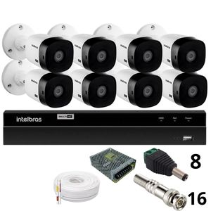 Kit 8 Câmeras Intelbras  Bullet 1220b Full Hd Dvr Intelbras 1216-c Mhdx Com Acesso Remoto Sem Hd