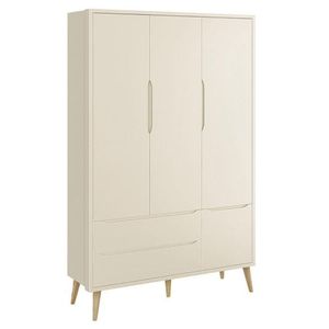 Guarda Roupa Infantil Theo 3 Portas Areia Fosco Com Pés Madeira Natural Reller Móveis Areia Fosco