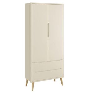 Guarda Roupa Infantil Theo 2 Portas Areia Fosco Com Pés Madeira Natural Reller Móveis Areia Fosco