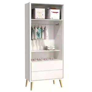 Guarda Roupa Infantil Theo 2 Portas Branco Fosco Com Pés Madeira Natural Reller Móveis Branco Fosco