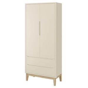 Guarda Roupa Infantil Classic 2 Portas Areia Fosco Com Pés Madeira Natural Reller Móveis Areia Fosco