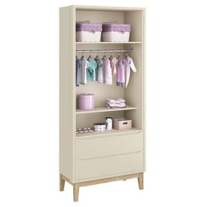 Guarda Roupa Infantil Classic 2 Portas Areia Fosco Com Pés Madeira Natural Reller Móveis Areia Fosco