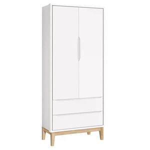 Guarda Roupa Infantil Classic 2 Portas Branco Fosco Com Pés Madeira Natural Reller Móveis Branco Fosco