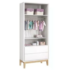 Guarda Roupa Infantil Classic 2 Portas Branco Fosco Com Pés Madeira Natural Reller Móveis Branco Fosco