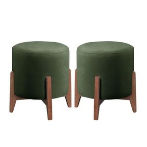 Kit 2 Puff Decorativo Para Sala Redondo Luxo Roma Suede verde