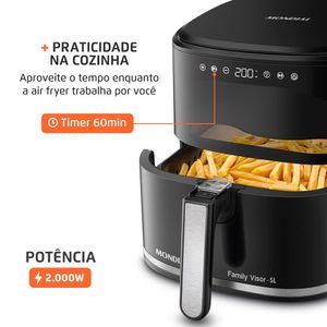 Fritadeira Sem Óleo Air Fryer Digital 5L, Mondial, Preto, 2000W - AF-50-DV