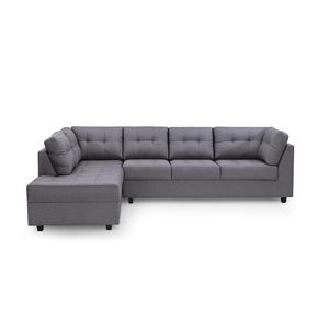 Sofá de Canto 6 Lugares Herval Gran, Chaise Esquerdo, Linho Cinza