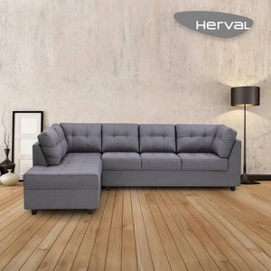 Sofá de Canto 6 Lugares Herval Gran, Chaise Esquerdo, Linho Cinza