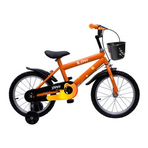Bicicleta Infantil Aro 16 Com Rodinhas De Treinamento E Cestinha Bike Criança Menino Zippy Laranja