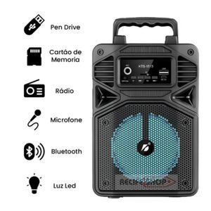 Caixa Som Bluetooth Portátil KTS-1513 Microfone Leve Seu Karaoke Onde Quiser