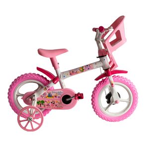 Bicicleta Infantil Rosa para Menina Aro 12 com Rodinhas Princesinha Bike - Styll Kids