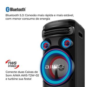 Torre de Som 2200W RMS 2 Woofers 10 USB Rádio FM AWS-T2W-01 Aiwa - Preto