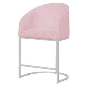 Banco Banqueta Alta Poltrona Mia Base De Metal Branca Suede rosa Bebe