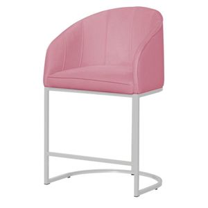 Banco Banqueta Alta Poltrona Mia Base De Metal Branca Suede rosa