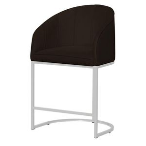 Banco Banqueta Alta Poltrona Mia Base De Metal Branca Suede marrom