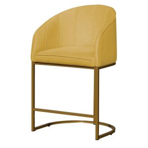 Banco Banqueta Alta Poltrona Mia Base Metal Dourada Suede amarelo