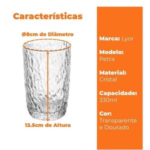 Jogo 2 Copo Cristal Martelado Fio De Ouro Petra 330ml - Lyor