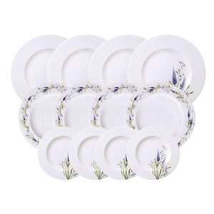 Jogo De Pratos Tramontina Lilla Em Porcelana Decorada 12 Peças