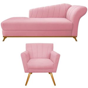Kit Diva Recamier Vanessa 140cm Lado Esquerdo E 01 Poltrona Laura Suede Cor Rosa Bebê