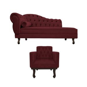 Kit Diva Recamier Diana 120cm Lado Direito E 1 Poltrona Classic Suede - Amarena Móveis Cor Bordô