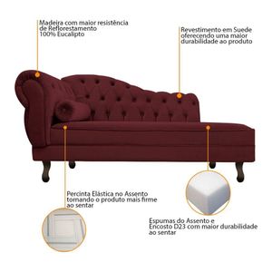 Kit Diva Recamier Diana 120cm Lado Direito E 1 Poltrona Classic Suede - Amarena Móveis Cor Bordô