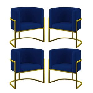 Kit 04 Poltronas Lua Sala Decorativa Base De Ferro Gold Azul Marinho