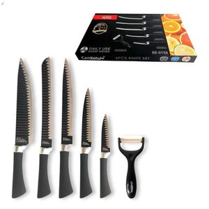 Conjunto De Facas 6 Peças Aço Inox Churrasco Pretas