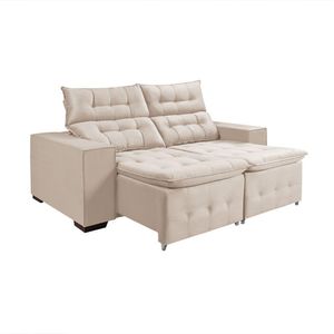 Sofá Retratil Reclinável Pillow 1,90 Veludo Marfim Branco