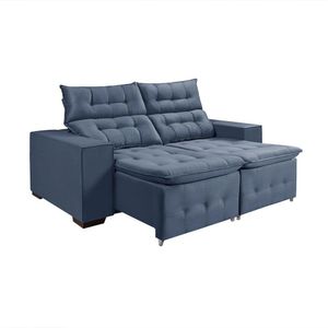 Sofá Retratil Reclinável Pillow 1,90 Veludo Denin Azul