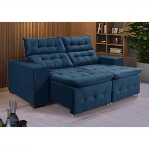 Sofá Retratil Reclinável Pillow 1,90 Veludo Azul