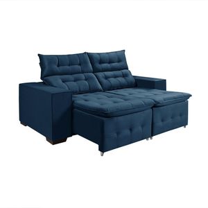 Sofá Retratil Reclinável Pillow 1,90 Veludo Azul