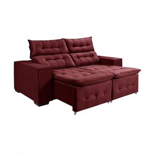 Sofá Retratil Reclinável 3 Lugares Pillow Em Veludo 1,90 Vinho Roxo