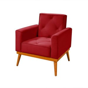 Poltrona Florença Base Em Madeira Maciça Veludo Vermelho