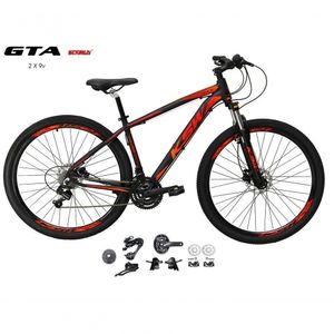 Bicicleta Aro 29 Ksw Xlt Kit 2x9 Sunrun Freio Disco K7 11/36 Pedivela 24/38d Garfo Trava - Preto/vermelho/laranja Tam.19