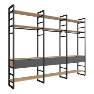 Closet Aberto com 3 Gavetas e 9 Prateleiras Herval Valence, Cedro/Grafite