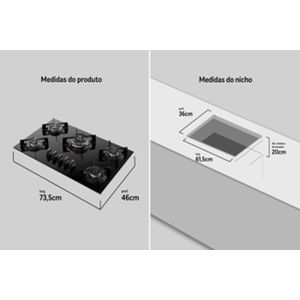 Cooktop 5 Bocas Preto com Mesa de Vidro e Tripla Chama Atlas U Top Bivolt