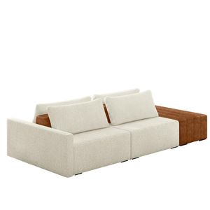 Sofá Ilha Modulado Milos 252cm Puff Lateral OffWhite Caramelo Manchado Bouclê/PU G33 - Gran Belo