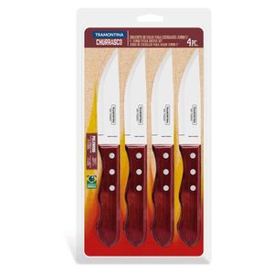 Conjunto Facas Churrasco Jumbo Tramontina Aço Inox Cabo Vermelho Polywood 4 Peças Tramontina