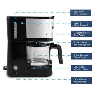 Elite Gourmet Ehc9420 Cafeteira Elétrica 5-cups, Aço Inoxidável