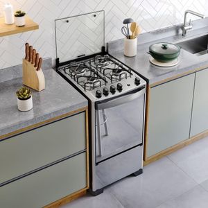 Fogão 4 Bocas Espelhado Com Mesa Inox Dako Magister Inox Style Bivolt
