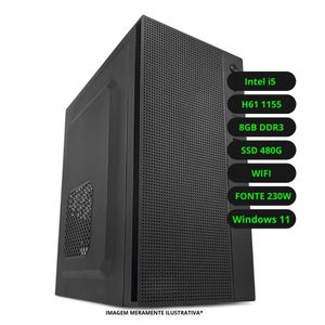Computador CPU Intel Core i5 8GB DDR3 SSD 480GB Wi-Fi Fonte 230W Bivolt Windows
