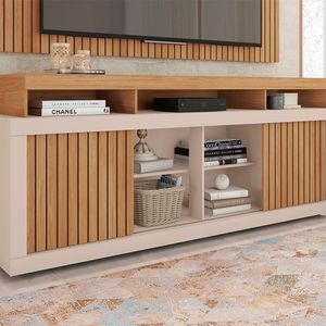 Rack com Painel para TV até 60 Polegadas New Oscar Caemmun - Buriti/off white