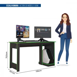 Mesa Gamer Para Computador Escrivaninha Caemmun - Preto Tx/Verde