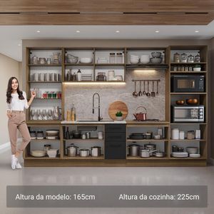 Armário De Cozinha Completa 340cm Rustic/preto Agata Madesa 01 Rustic/preto