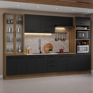 Armário De Cozinha Completa 340cm Rustic/preto Agata Madesa 01 Rustic/preto