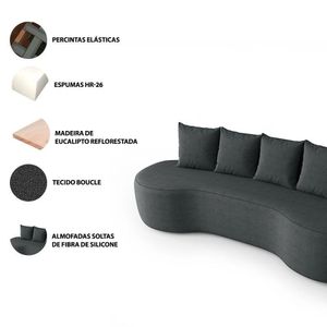 Sofá Orgânico Curvo 2,10m 3 Lugares Com Almofadas Ibiza Bexs Chumbo