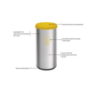 Lixeira Inox Tramontina Cápsula Selecta Plus Basculante Com Acabamento Scotch Brite E Tampa Basculante Amarela Em Polipr